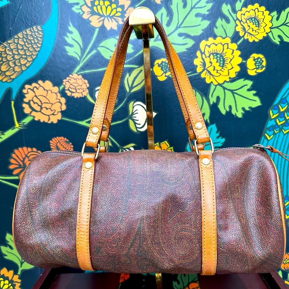 Etro Paisley Brown Travel Bag with Tan Straps